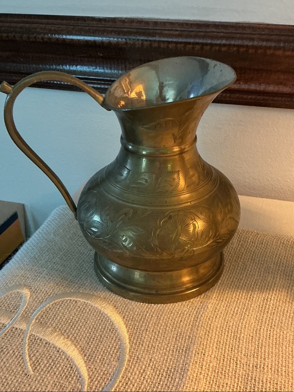 Hand-Engraved India Brass Pitcher - Golden Finish